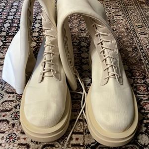 Cream lace up platform combat boots size 8